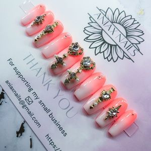 Royal Neon Orange and White Press On Nails